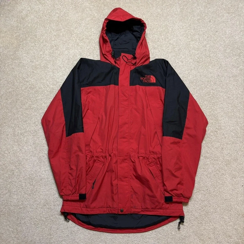 Vtg 90s The North Face Jacket Medium Red Black Hooded Ski Snow Parka Nylon Shell